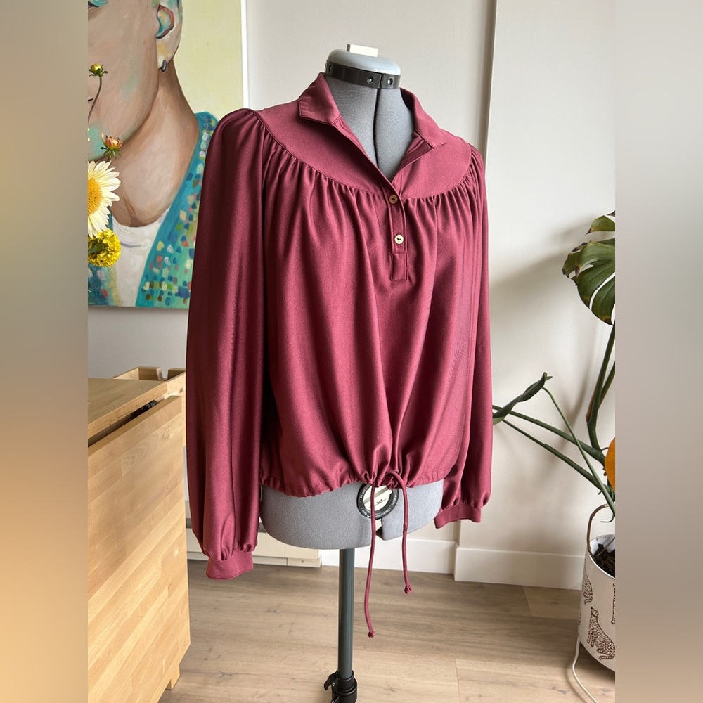 Vintage Maroon Blouse with Drawstring